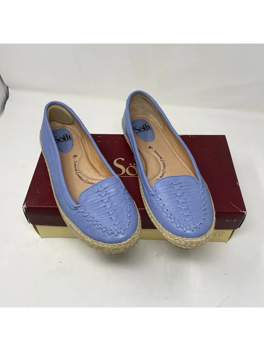 Sofft Blue Woven Leather Espadrilles Flats Loafers Women 9 Slipon Comfort